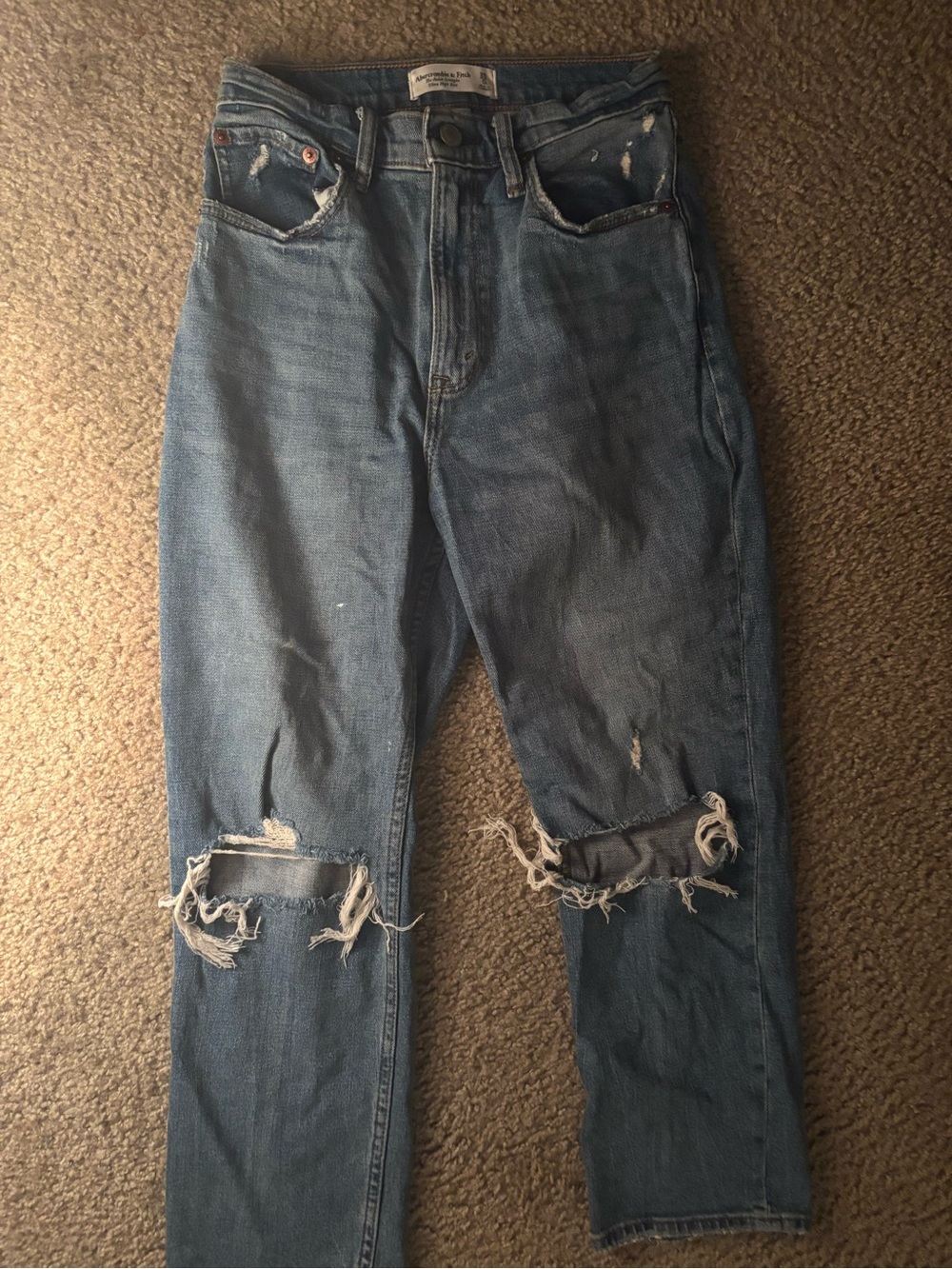 Abercrombie & Fitch Women's Distressed Blue Straight-Leg Jeans